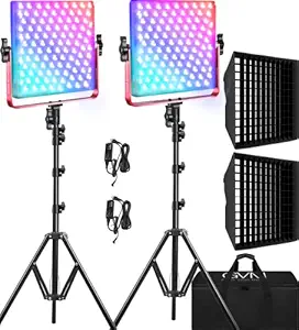 GVM 2-Pack 50W LED Video Lights Panels Lighting Kit with 2 Softboxes, RGB/Bi-Color CRI 97+ 2700K-10000K Film Lights Photo Studio Photography Equipment for Live Streaming/YouTube/Webex