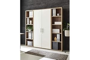 BMG-MOEBEL.DE abschliessbare Regalwand Aktenschrank Büroschrank Schrankwand Büromöbel Regal Office Edition in Eiche Sonoma/weiß (Set 3 hoch)