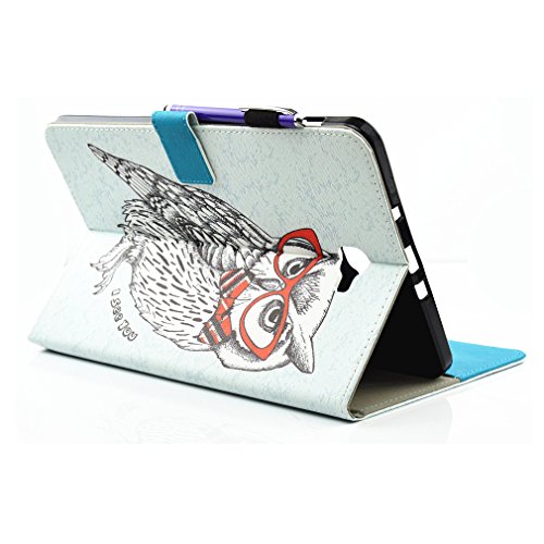 SZHTSWU® Schutzhülle für Samsung Galaxy Tab A 10.1 (2016) T580N T585N, Slim Fit Folio Case Zeichnung Drücken Bunte Muster PU Leder Tasche mit Weich TPU Silikon Innere Tablette Hülle Kunstleder Tasche Wallet Etui Lederhülle Schutzhülle Flip Schale Ledertasche mit Kartenfächern und Ständerfunktion für Samsung Galaxy Tab A (2016) T580N / T585N 25,54 cm (10,1 Zoll) Tablet-PC, Niedlich Eule - 4
