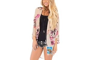 YULOONG para Mujer Cover Ups Gasa Estampado Floral Kimono Suelto Chal cárdigan Boho Verano Blusa Informal Top Sexy Playa Traje de baño Capas