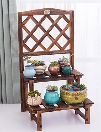 JIANFEI plant stand Simple 2 Layers Grid Wood Floating Window Flower Pot Shelf Indoor Balcony Small Flower Rack Mini Succulents Plant Stand Windowsill Flower Pot Holder Display stand ( Color : Carbonized Color )