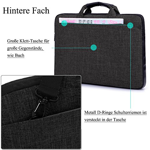 BRINCH 15,6 Zoll Multifunktional Laptop Schutzhülle Portable Umhängetasche Messenger Bag mit Schulterriemen und Griffe Aktentasche für 15 – 15,6 Zoll Laptop / Notebook / MacBook / Ultrabook / Chromebook / Tablet Computers /Apple / Acer / Asus / Dell / Fujitsu / Lenovo / HP / Samsung / Sony / Toshiba, Schwarz - 5