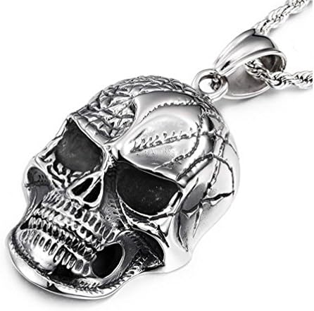 GYJUN Punk Fashion Huge Heavy Skull Pendant Necklace High Polishing 316L Stainless Steel Skull 76cm Long Chain Men's Necklace , one size