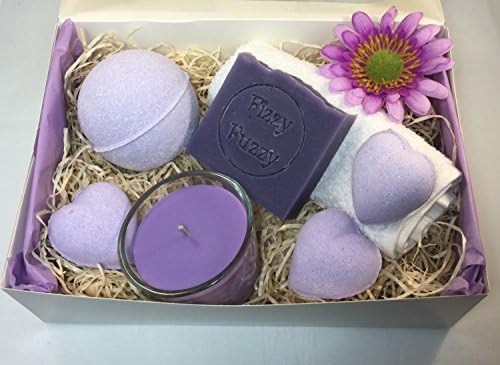 Parma Violet Gift Spa Bath Set. Bath Bombs,Soap,Candle.Handmade by Fizzy Fuzzy