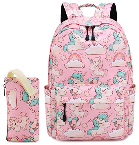 Backpack Girls School Bag Unicorn Cute Kids Lightweight Elementary Middle High School Bookbags Whit Pencil Case (Pink)