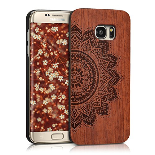 kwmobile Funda dura de madera palo de rosa para Samsung Galaxy S7 edge Carcasa protectora de m  vil Dise  o Flor a la mitad en marr  n oscuro