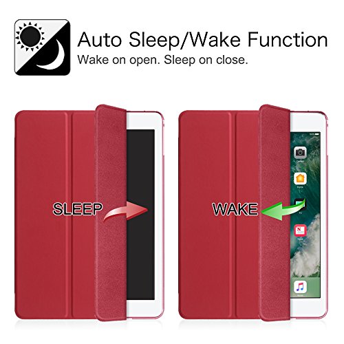Fintie iPad 9.7 Zoll 2017 Hülle – Ultra Slim Superleicht Schutzhülle mit Lichtdurchlässig Rückseite Abdeckung Smart Cover Case Tasche mit Auto Schlaf / Wach und Standfunktion für Apple iPad 2017 Neue Modell, Rot - 5