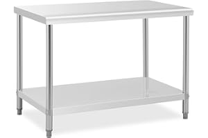 Royal Catering RCAT-120/70 Table de Travail en Acier Inoxydable (120 x 70 x 85 cm, 1 Plateau de Travail et 1 étagère, jusqu'à 115 kg, Pieds réglables en Hauteur, Acier Inoxydable)