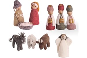 Én Gry & Sif Juego de figuras de belén de fieltro: tres reyes, ángel de Navidad, Jesús, María, José, burro, oveja, buey, mano de obra justa, adecuado para niños