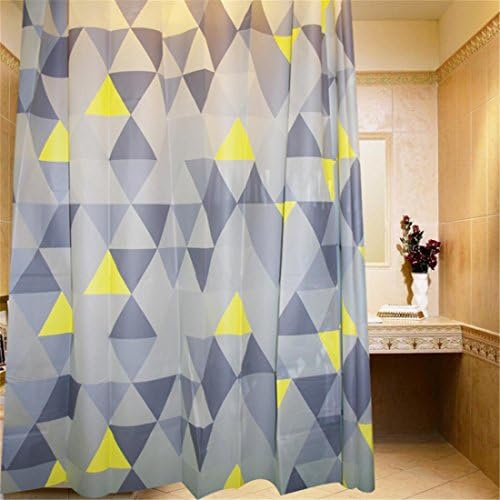 PVC Plastic Shower Curtain Yellow Blue Gradient Triangle Pattern Waterproof For Home Bathroom Washroom Decoration With Enough Rings Hooks , 180 x 180 cm