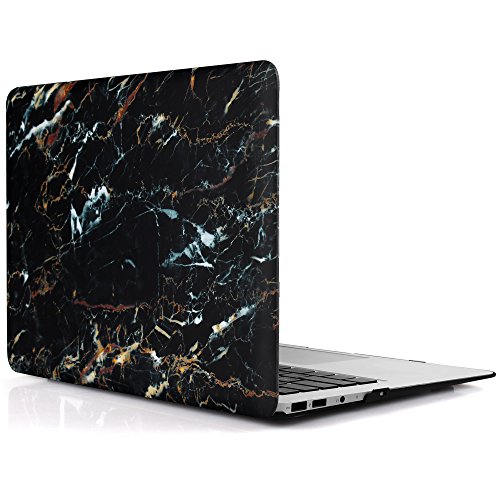 iDOO MacBook Schutzh  lle   Hard Case Cover Laptop H  lle  F  r MacBook Air 13 Zoll  A1369 A1466  - matt  Schwarzer Marmor  mit gold-blauer Maserung 