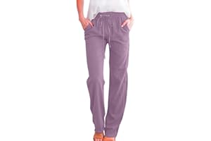 Gyaimxfu Pantalones de Lino Mujer Verano Frescos Lino de Algodón Cintura Alta Vintage Estampado Pantalones Casuales Diario Pantalones de Trabajo Cómodo y Transpirable Danza Pilates Yoga Pants