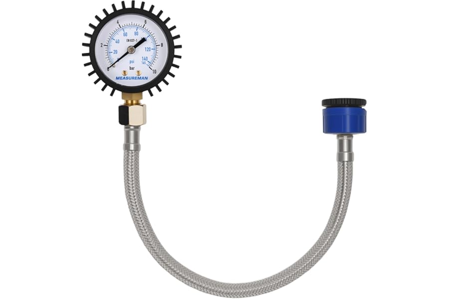 Water Pressure Gauge 0-10bar/145psi, Pressure gauge, 2" Dial, Rubber Protector, water supply system, for Home, Garden and Irrigation System Monitoring