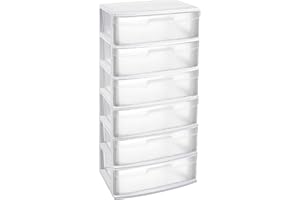Acan Tradineur - Cajonera de organización “Nilo” - Ideal para el hogar o el trabajo - Fabricación en plástico - 6 Cajones Translucido - 119,5 x 56 x 40 cm - Color Blanco