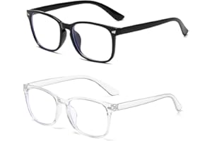 OUDQFCJ 2 Pack Lunettes Anti Lumière Bleue, Monture Ronde de Qualité, Légères et Transparentes, Lunettes Filtrantes pour Homme et Femme, Idéales pour Ordinateur et Lecture