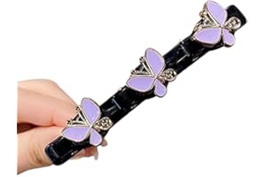 COTTNY Butterfly Braided Hair Clips, Satin Fabric B&s, Hairpin Duckbill Clip, Double Three Flower Side Clip Women/Girls Styling Accessories (Purple), 2.0 count