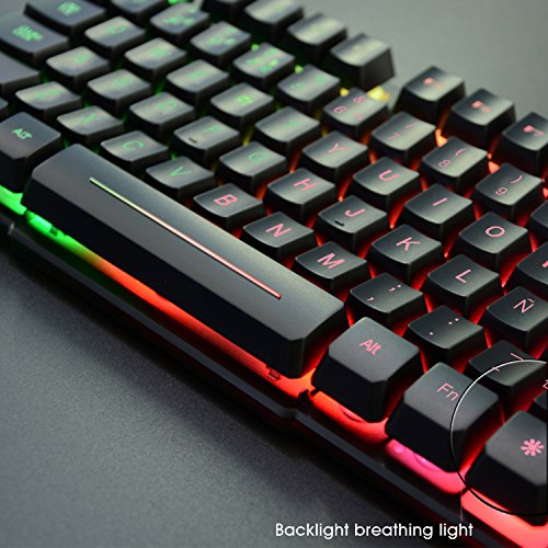 Rii RK100  Gaming Teclado Retroiluminado con 5 colores arco iris  Tacto mec  nico y alta sensibilidad  Con cable  Color negro  Teclado Espa  ol 