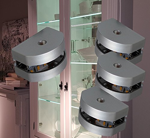 Preisvergleich Produktbild LED 3-Seiten Glasbodenbeleuchtung kaltweiß Glaskantenbeleuchtung 4er Set mit Möbeltrafo / 2296-4 / 4189-6W / Vitrinenbeleuchtung Glasplattenbeleuchtung Möbelbeleuchtung