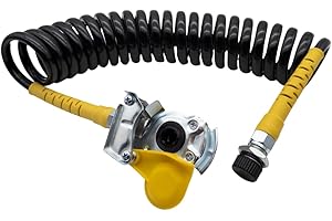 SERTPLAS Bobina de aire comprimido/manguera en espiral negra + cabezal de acoplamiento (amarillo) M16 x 1,5, espiral de aire para suministro de aire entre camiones y remolques con protección amarilla