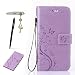 Produktbild Samsung Galaxy On5 ( 2016 ) Hülle, Samsung Galaxy J5 Prime Schutzhülle, Alfort 3 in 1 Lederhülle Fashion Design Premium PU Leder Hohe Qualität Tasche Case Cover Kasten Abdeckung Wallet für Samsung Galaxy On 5 ( 2016 ) G550 / J5 Prime 5.0" Smartphone Funktion Standfunktion Unterstützte Telefone und Magnetverschluss mit Schmetterling ( Helles Lila ) + Alfort Schwarz Stylus Pen + Netter Staub Stecker