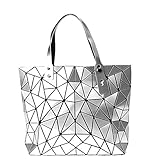  BUOU Damentasche Henkeltasche Geometrische Tasche Schultertaschen Umhängetaschen Damen Shopper (Silber)
