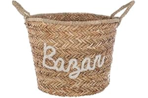 PARIS PRIX Atmosphera for Kids - Panier en Osier Brodé "Bazar" 38cm Blanc