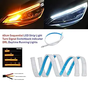 PROTAPER Sequential Flow Universal  60cm Daytime Running Light, Silicone Light Strip With Turn Signal , DRL LIGHT FOR CAR HEADLIGHT AND disc strip light (pack of 2)