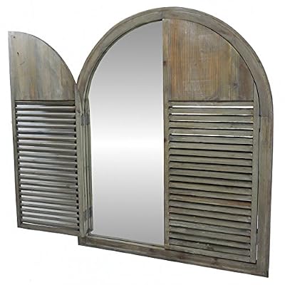 L'Héritier Du Temps Miroir Géant Grande Glace Murale Style Ancienne Fenêtre à Volets Persiennes en Bois 5x84x104cm