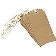 Grande cravate étiquettes bagages / de stockage avec de la ficelle sur - Brun Carte - Pack de 10 étiquettes - Taille 120mm x 