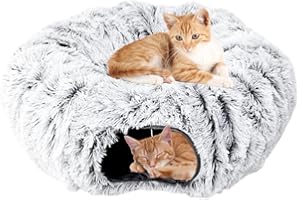 CEWROM Ghirlanda di gatti in peluche per gatti indoor, tunnel per gatti, XXL, grande gatto con posto letto, tunnel per gatti, tunnel XXL ultra morbido e rotondo, giocattolo per gatti grigio