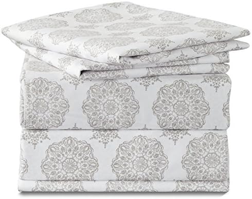 BEDSURE Medallion Flat Sheet Set Double Size 230x260cm Beige 3 Pieces Printed Bedding Sheets with 2 Pillowcases