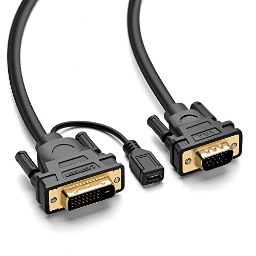 UGREEN DVI auf VGA Kabel Adapterkabel DVI-I 24+1 Stecker auf 15 VGA Stecker Hochreine Kupferleiter ,micro usb für Stormversorgung, HD 1080P für Gaming , DVD , Laptop, HDTV und Beamer (1m)
