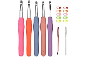 SYMPHONYW Crochet Hooks Set, Size 6.5mm 7.0mm 8.0mm 9.0mm 10.0mm Soft Handles Large Crochet Hooks with Needles and Stitch Markers (Multi-Colored A)