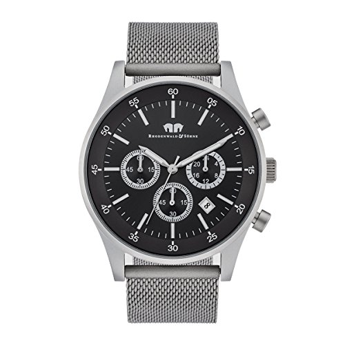 Rhodenwald & Shne Goodwill Herrenuhr Chronograph Edelstahl grau/grau 5 ATM Przisions-Quarzwerk Stoppuhr/Totalisatoren Edelstahlarmband Milanaise grau - Armbanduhr Quarzuhr analog Milanaise-Armband