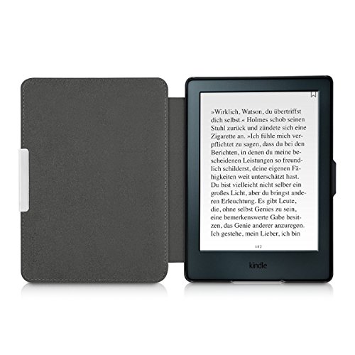 kwmobile Hülle für Amazon Kindle (8. Generation) – Flipcover Case eReader Schutzhülle – Bookstyle Klapphülle Be Happy Design Rosa Violett Koralle - 8
