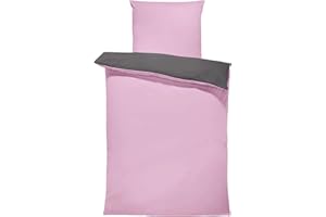 one-home Uni Wende Bettwäsche Einfarbig Mikrofaser Garnituren Bettbezüge Unifarben Reißverschluss (rosa/anthrazit, 2 teilig 135x200 cm)
