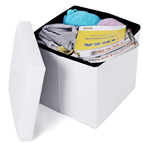 Songmics 38cm Sitzhocker Faltbarer Fußbank Aufbewahrungsbox Lederimitat weiß LSF103 - 2