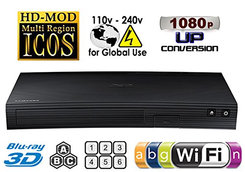 Samsung BD-J5900 New Curved-Design – 2d/3d – Wi-Fi – Multi Zone A/B/C & Region Code Free DVD 012345678 PAL/NTSC Blu Ray Player. DivX MP4 AVI MKV. 100 ~ 240 V 50/60Hz (Free HDMI Cable), [UK Import]