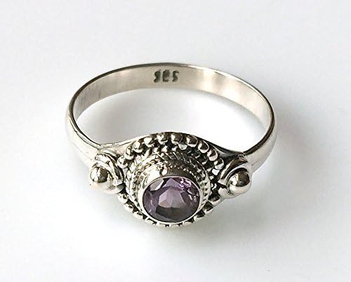 Shanya Sterling Silver Ethnic Ring Purple Amethyst, made of Solid Silver and genuine Amethyst, each ring is individually handcrafted. The stone size is 5 X 5 mm. Design BRFAM. UK Size M