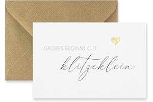 Merz Designkarten 1 Premium Grußkarte zur Geburt- 10,5x14,8cm - Klappkarte mit braunen Naturumschlag edles Designerpapier Baby Junge, Mädchen, Glückwunsch, Weiß Gold
