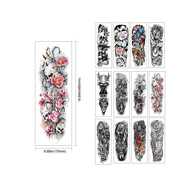 12 Feuilles De Tatouage Temporaire Bras Autocollants Pour