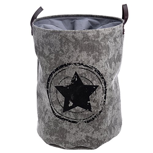 Wäschekorb Ø42x55cm grau Stern Canvas Wäschesack Wäschesammler Wäschebox