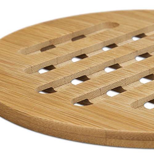 Relaxdays Untersetzer 4er Set rund Bambus, Topfuntersetzer aus Holz für Töpfe, Pfannen, Teller, abwischbar ca. 20 cm Durchmesser, natur - 4