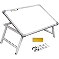 Rite Boards Multi Purpose White Board Study Table - Portable And Foldable Laptop Study Writing Bed Breakfast Tray Table For Home,Office With 2 Markers And 1 Duster (Size - 60X40X25 Cm),Powder Coated