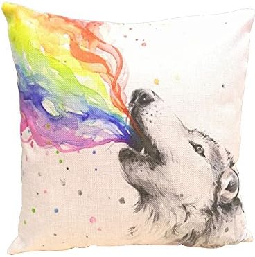 Printed Pillows Colorful Linen Throw Pillow Cushion Pillow Home Decor (wolf)