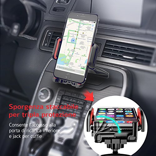 Mpow Porta Cellulare Universale da Auto per CD Slot con un Semplice Pressione, Supporto Cellulare Rotazione di 360 gradi per iPhone 7 / 7 plus / 6 / 6plus / 5S / 5 / 4S / 4, Samsung Galaxy S5 / S4, Samsung Galaxy Note 4/3/2, HTC One, Nexus 4, Lg Nexus 4, Nokia Lumia 920, Plus One, GPS, Radio FM, Lettori MP3, ed altri Smartphone - Roso