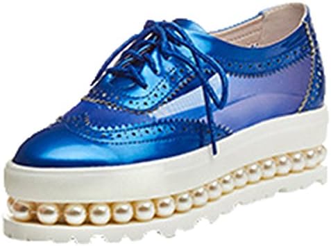 QVRGE Ms. Casual Shoes Spring And Autumn Flat Shoes Round Lace Waterproof Large Size Shoes,Blue-38EU