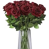TILONKJ 12 Pieces Artificial Red Roses, 51 cm Long Stem Roses Bouquet, Realistic Decorative Artificial Flowers, for Weddings,