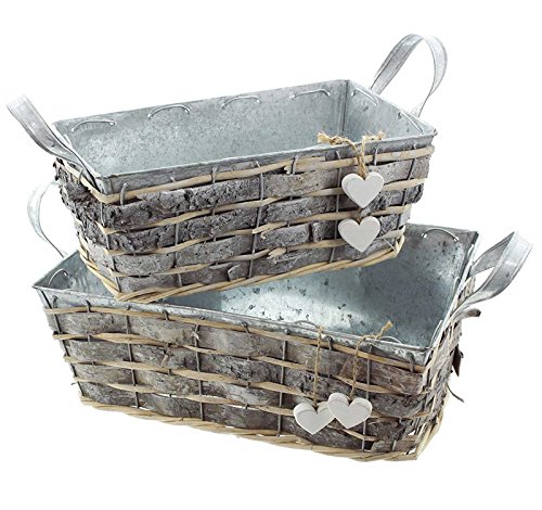 SIDCO ® 2er Zinkpflanzer Weißes Herz Pflanzkasten Pflanzentopf Blumenkasten Pflanztrog - 2