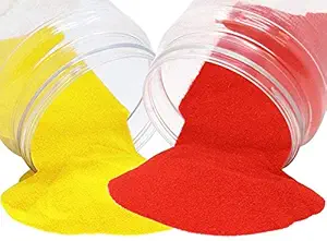 Quantum Retail Sugar Size Crystal/Quartz Silica Sand for Home and Garden Decor; Aquarium Substrate; Terrarium, Aquarium Decorative Sand (250 Grams Yellow Sand+ 250 Grams Red Sand)